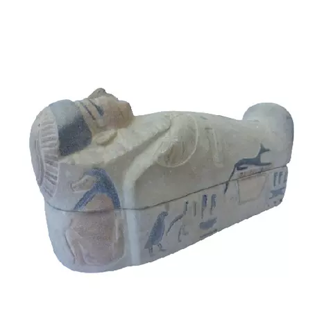 27 cm Royal Coffin Statue – Hand-Carved Sandstone Sarcophagus